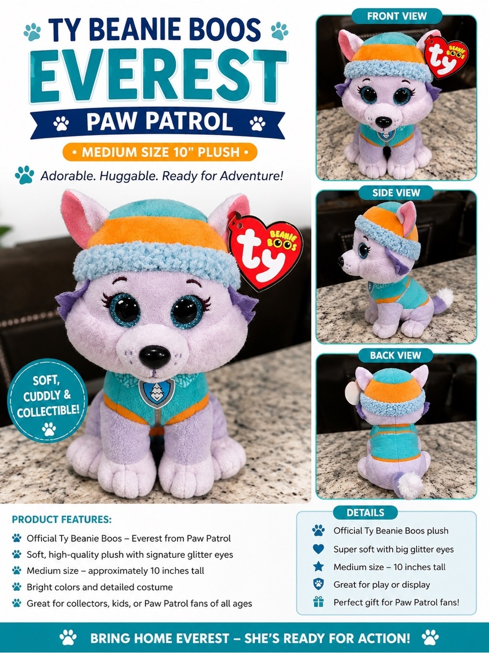 Ty Beanie Boos Everest Plush - Lavender, Teal & Orange
